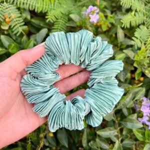 Pastel Green Pleated Scrunchie