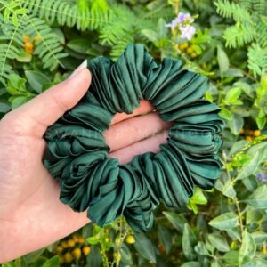 Dark Green Pleated Scrunchie