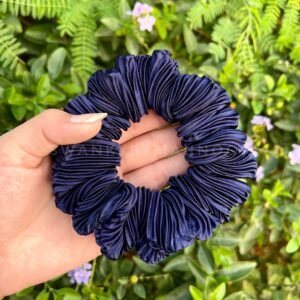 Blue Pleated Scrunchie