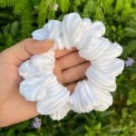 White Pleated Scrunchie