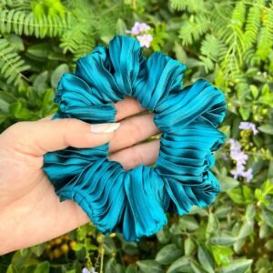 Teal Blue Pleated Scrunchie